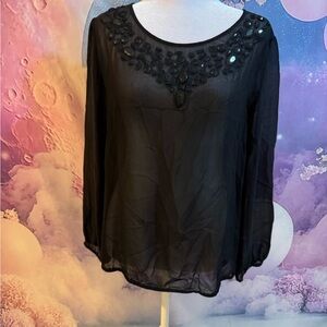 Chicos Elegant Black Embellished Women's Top
